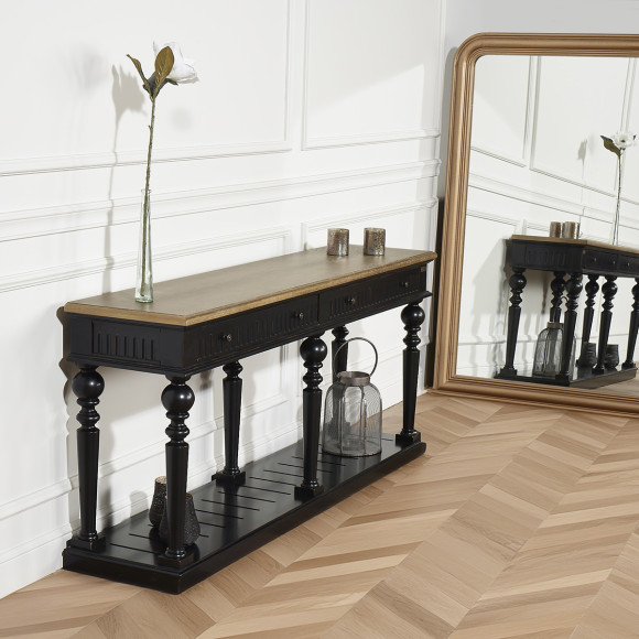 AUDE Draper Console - Shabby Chic Style in Solid Wood, 2 Drawers - FSC® Certified Wood