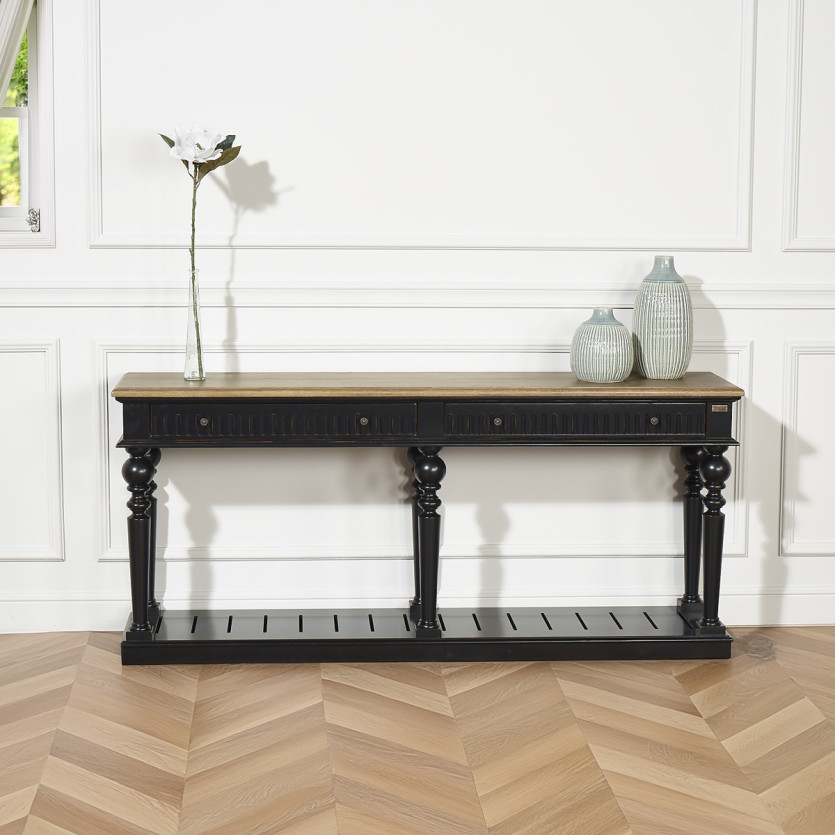 Console AUDE - Stile shabby chic, piano in rovere, 2 cassetti - Legno certificato FSC®