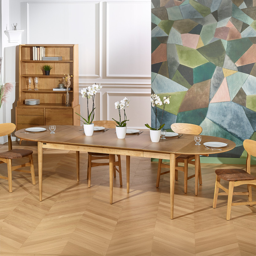 NATHALIE - Mesa de comedor extensible estilo nórdico de madera, para 6/8 personas
