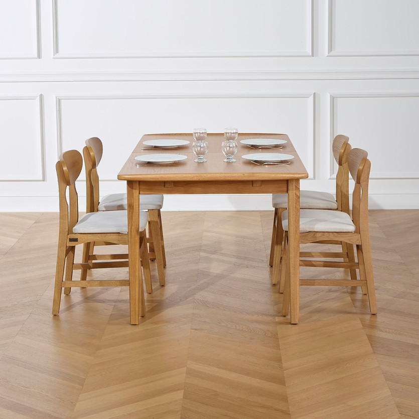 Table de repas avec rallonge DALHIA - Style scandinave en chêne, 6/8 couverts, bois certifié FSC®