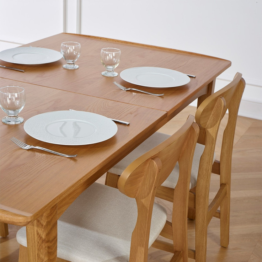 Table de repas avec rallonge DALHIA - Style scandinave en chêne, 6/8 couverts, bois certifié FSC®