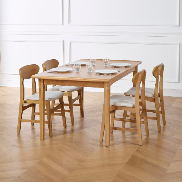 Table de repas avec rallonge DALHIA - Style scandinave en chêne, 6/8 couverts, bois certifié FSC®