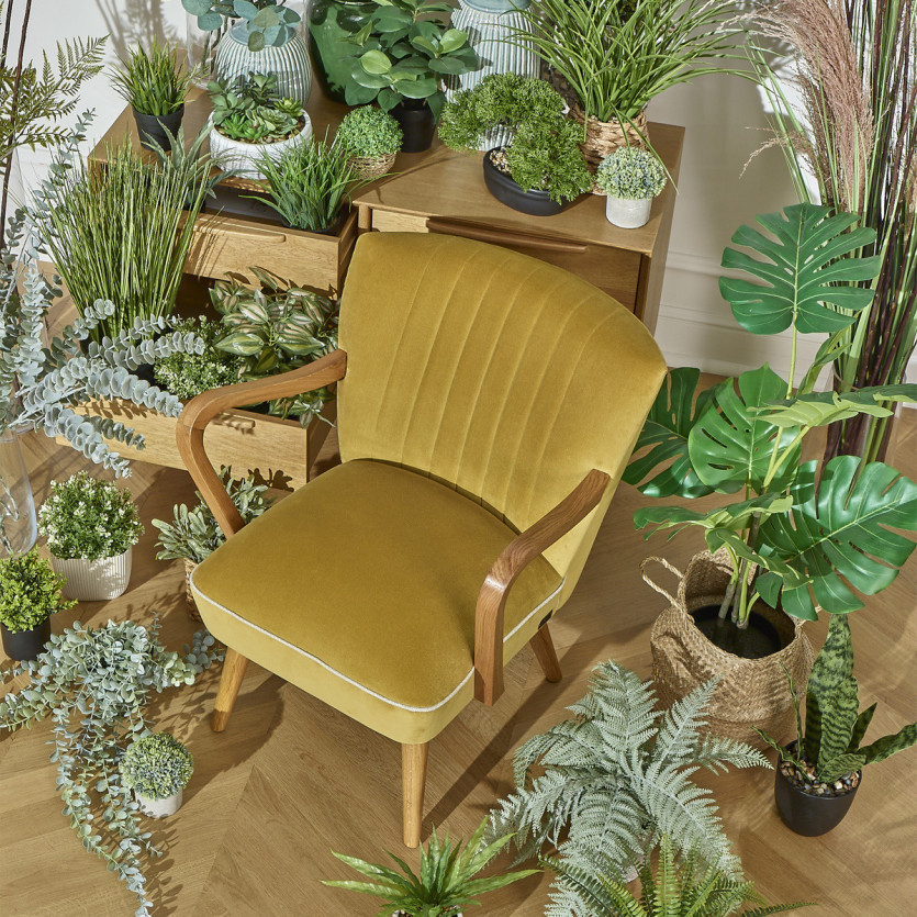 SIXTY - Sillón de terciopelo y madera maciza estilo escandinavo, madera certificada FSC®.