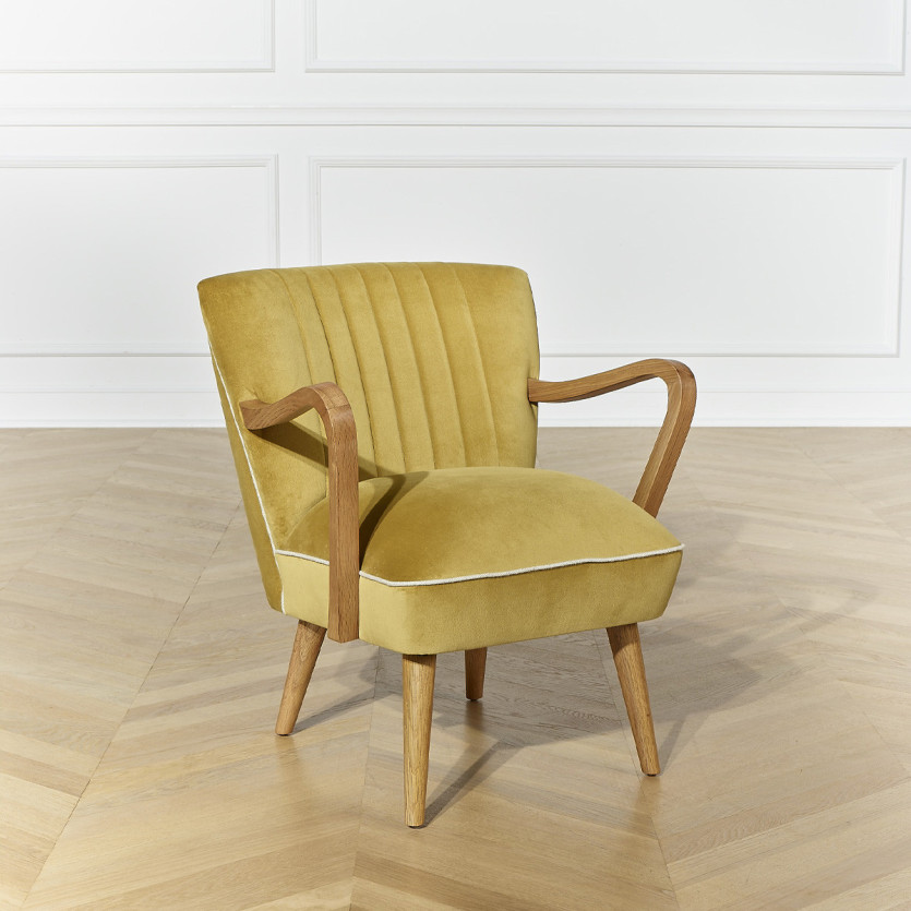 SIXTY - Velvet and solid wood armchair in Scandinavian style, FSC® certified wood