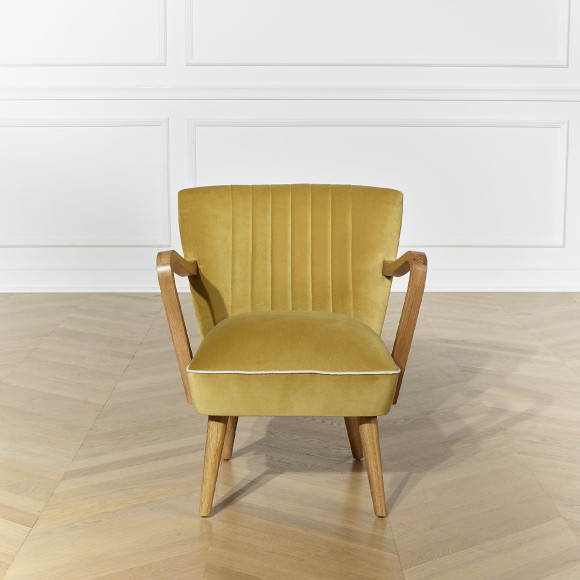 SIXTY - Poltrona in velluto e legno massello stile scandinavo, legno certificato FSC®