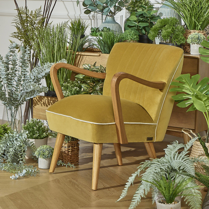 SIXTY - Velvet and solid wood armchair in Scandinavian style, FSC® certified wood