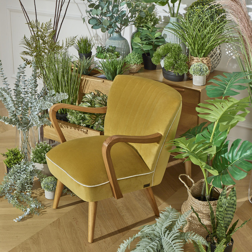 SIXTY - Velvet and solid wood armchair in Scandinavian style, FSC® certified wood