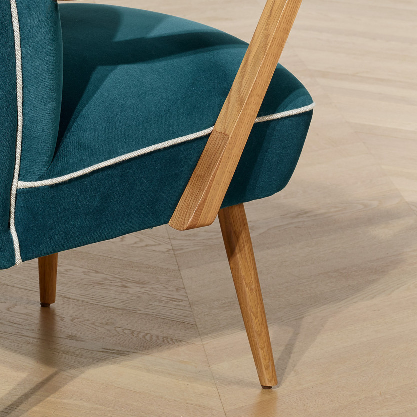SIXTY Armchair - Scandinavian style, in velvet and solid wood, FSC® certified wood