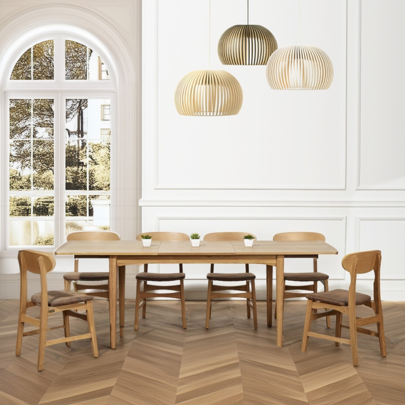 Table de repas avec rallonge DALHIA - Style scandinave en chêne, 6/8 couverts, bois certifié FSC®