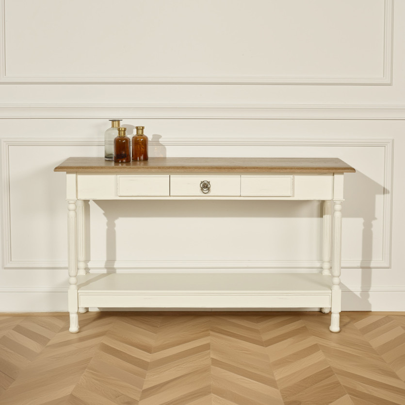 MARKUS – Konsole mit Schublade im Shabby-Chic-Stil, Eichenplatte, FSC®-zertifiziertes Holz