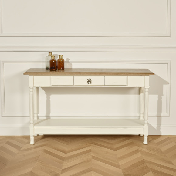 MARKUS – Console with drawer, shabby chic style, oak top, FSC® certified wood