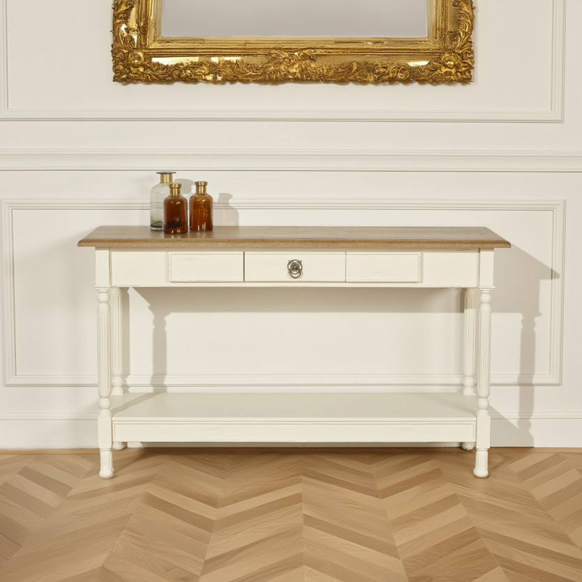 Console con cassetto MARKUS – Stile shabby chic, piano in rovere, legno certificato FSC®