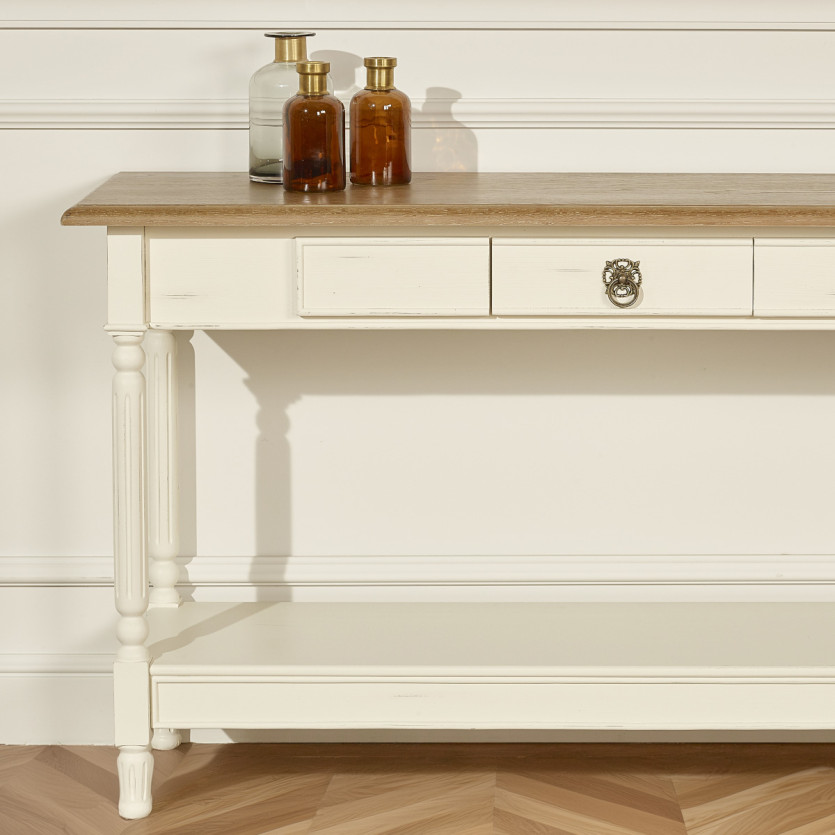 Konsole mit Schublade MARKUS – Shabby-Chic-Stil, Eichenplatte, FSC®-zertifiziertes Holz