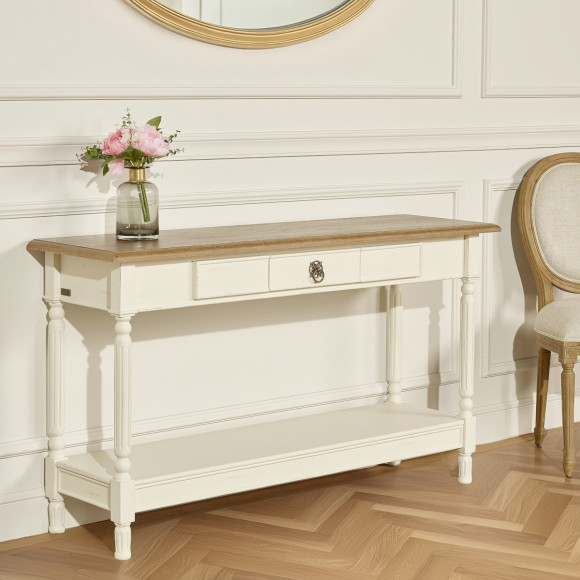MARKUS – Consolle con cassetto stile shabby chic, piano in rovere, legno certificato FSC®