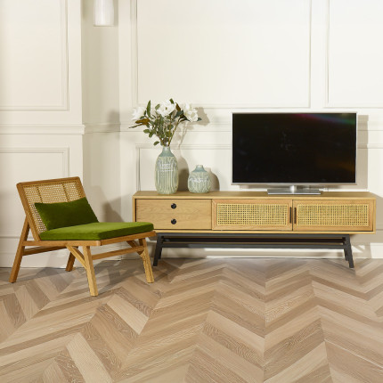 LALALA - Meuble TV style scandinave en bois et rotin, 2 portes, 1 tiroir