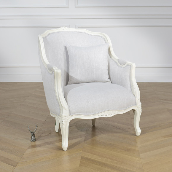 Fauteuil bergère VICTOR LINUM - Style romantique en bois massif et tissu ignifugé, 1 place