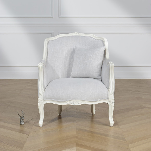 Fauteuil bergère VICTOR LINUM - Style romantique en bois massif et tissu ignifugé, 1 place