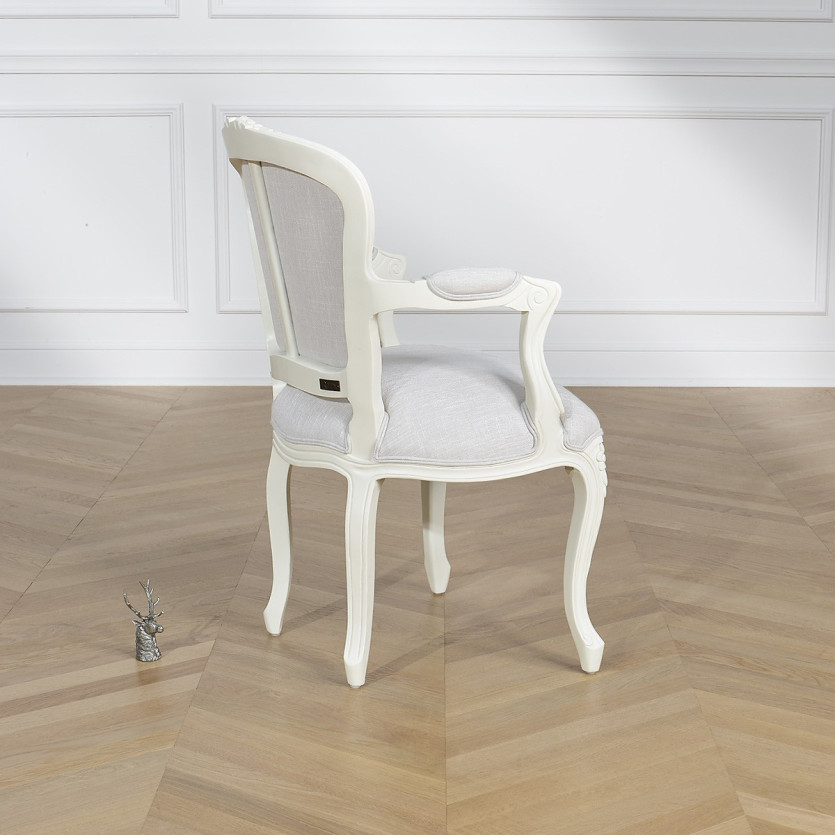 Fauteuil cabriolet LOUVRE LINUM - Style classique en bois massif et tissu anti-feu, 1 place