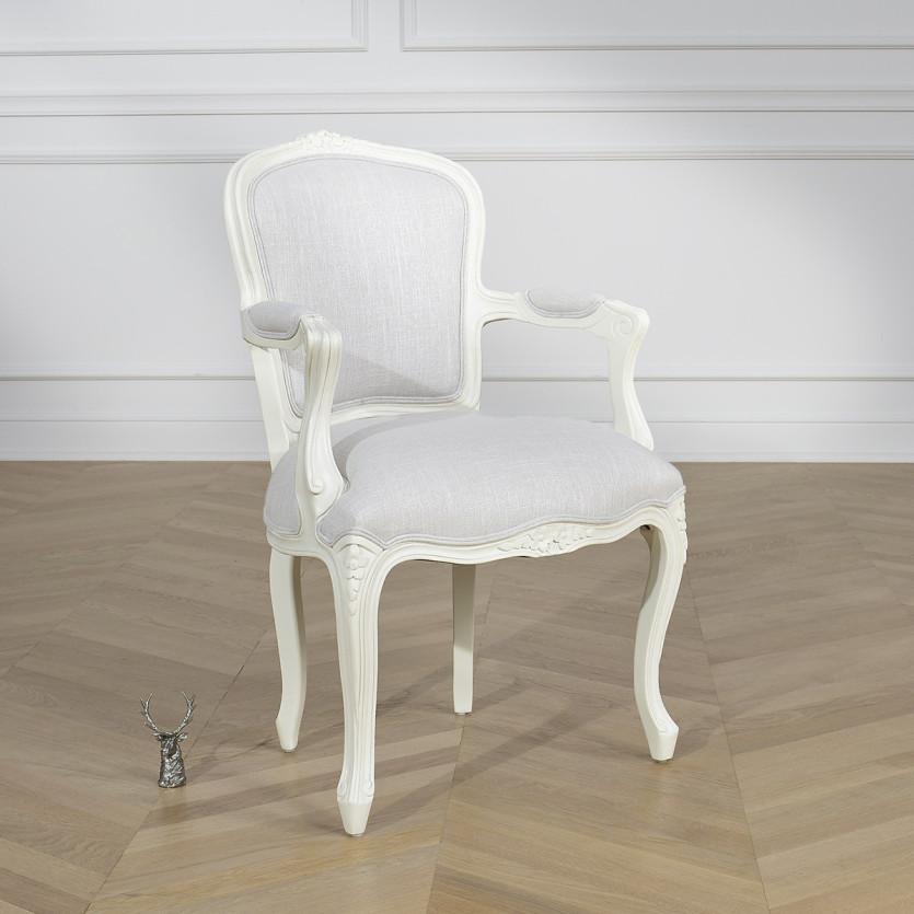 Fauteuil cabriolet LOUVRE LINUM - Style classique en bois massif et tissu anti-feu, 1 place