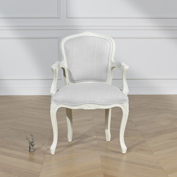 Fauteuil cabriolet LOUVRE LINUM - Style classique en bois massif et tissu anti-feu, 1 place