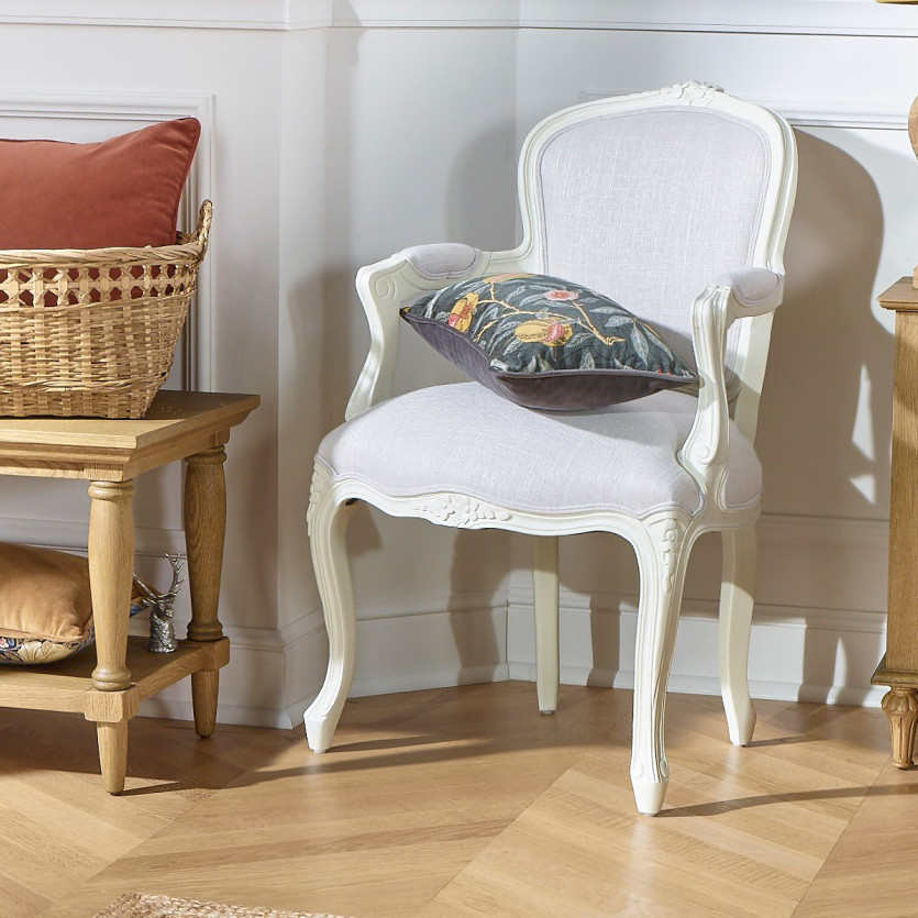 Fauteuil cabriolet LOUVRE LINUM - Style classique en bois massif et tissu anti-feu, 1 place