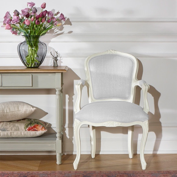 Fauteuil cabriolet LOUVRE LINUM - Style classique en bois massif et tissu anti-feu, 1 place