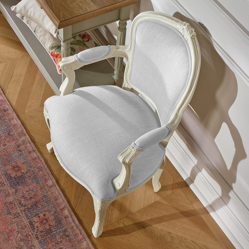 Fauteuil cabriolet LOUVRE LINUM - Style classique en bois massif et tissu anti-feu, 1 place