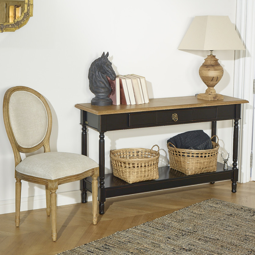 Console MARKUS – Style shabby chic, plateau en chêne, 1 tiroir, bois certifié FSC®