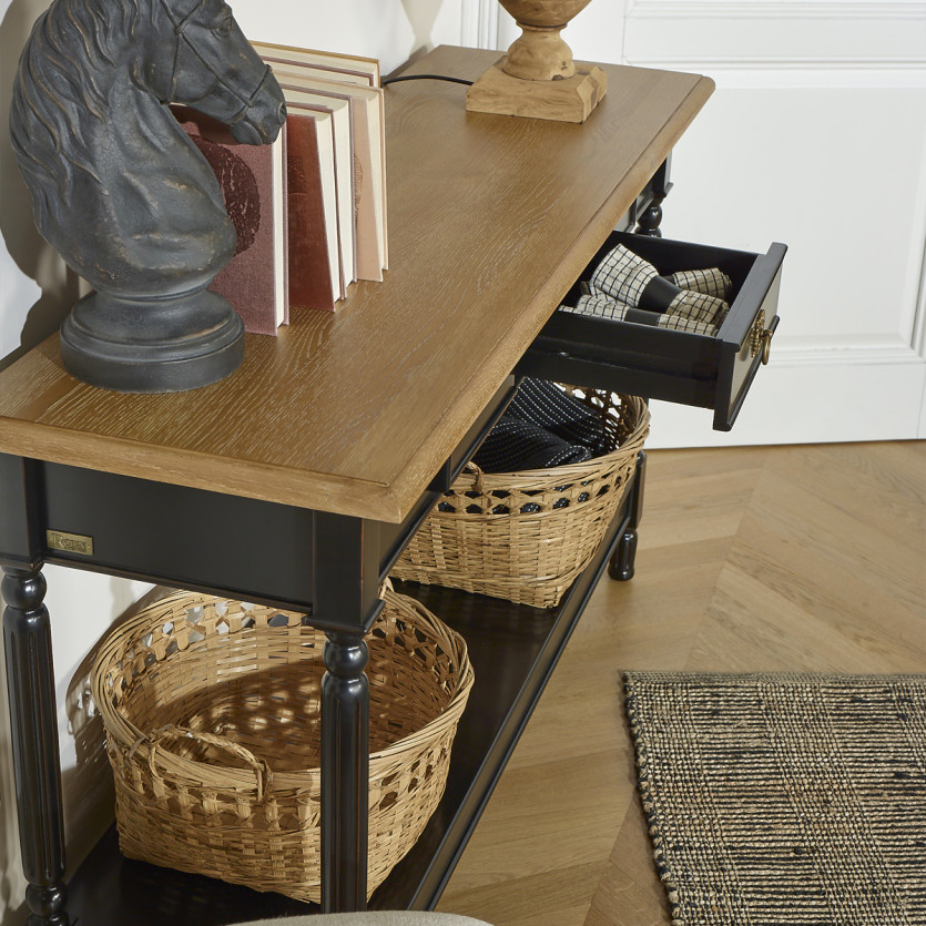 Console con cassetto MARKUS – Stile shabby chic, piano in rovere, legno certificato FSC®