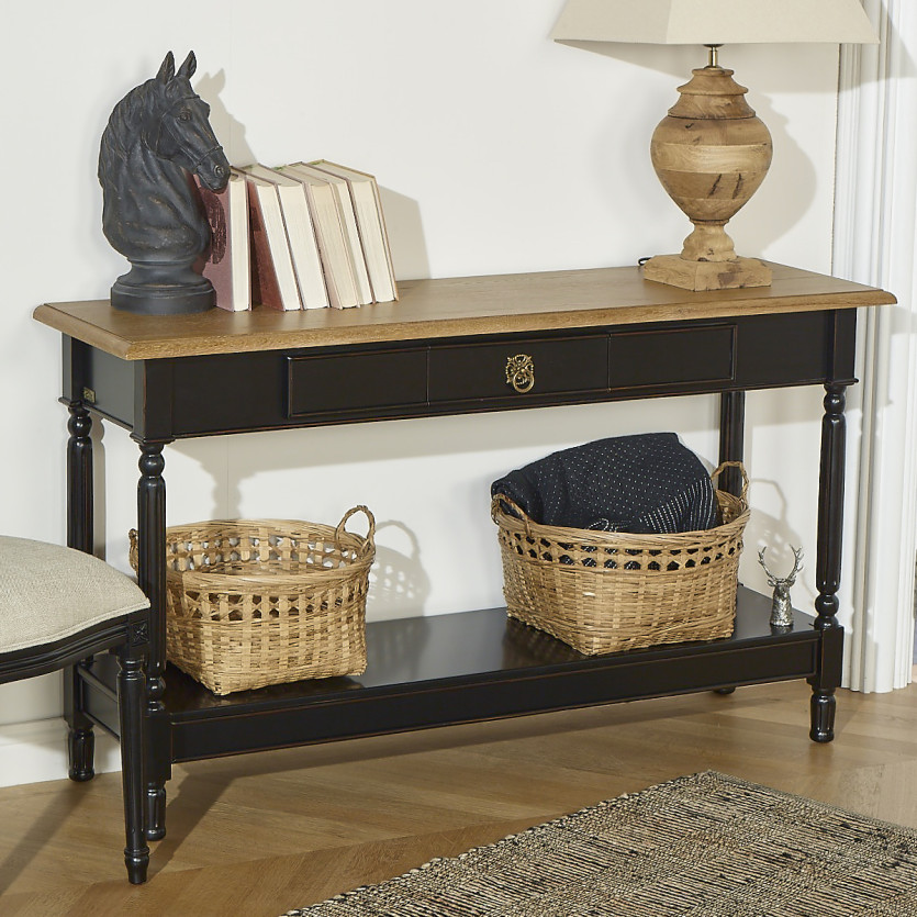 Console con cassetto MARKUS – Stile shabby chic, piano in rovere, legno certificato FSC®