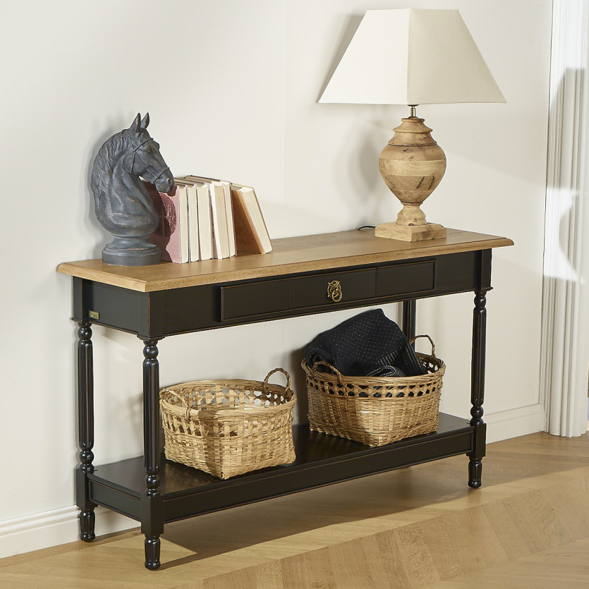Console MARKUS – Style shabby chic, plateau en chêne, 1 tiroir, bois certifié FSC®