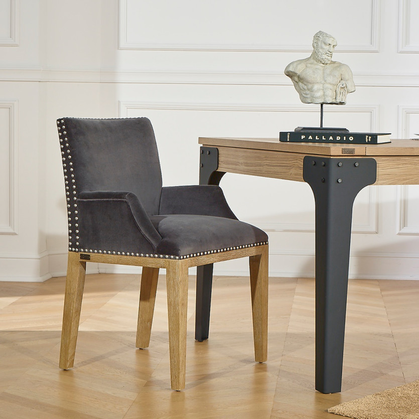 Table à manger SEATTLE - Style industriel, 10/12 couverts, plateau en chêne, bois certifié FSC®