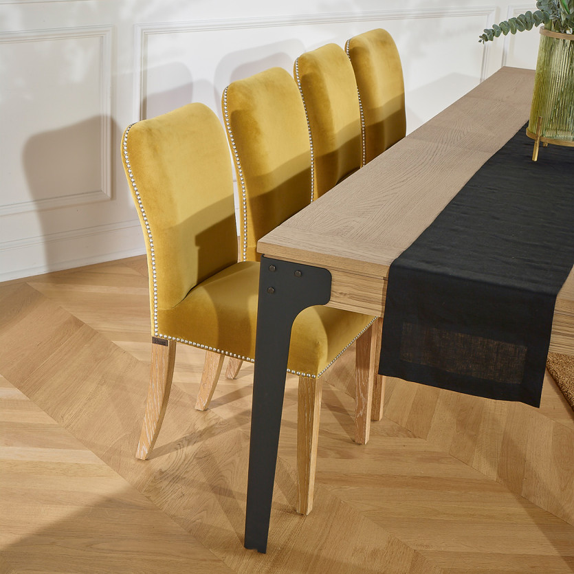 Table à manger SEATTLE - Style industriel, 10/12 couverts, plateau en chêne, bois certifié FSC®