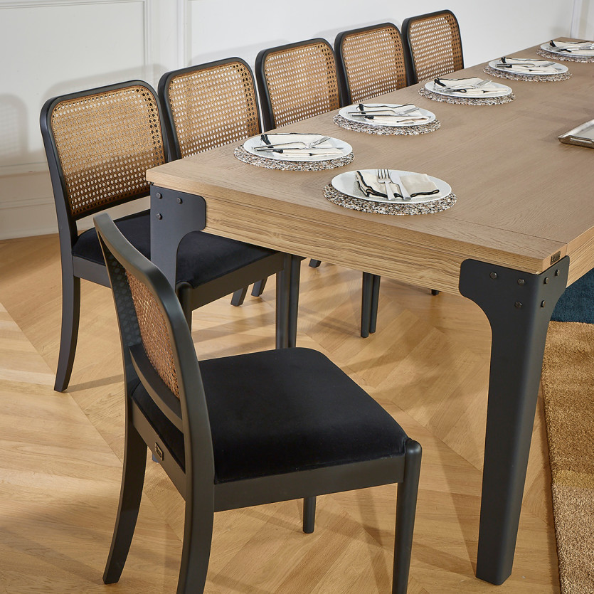 Table à manger SEATTLE - Style industriel, 10/12 couverts, plateau en chêne, bois certifié FSC®