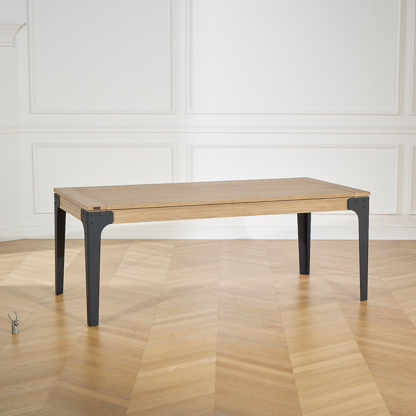 Table à manger SEATTLE - Style industriel, 10/12 couverts, plateau en chêne, bois certifié FSC®