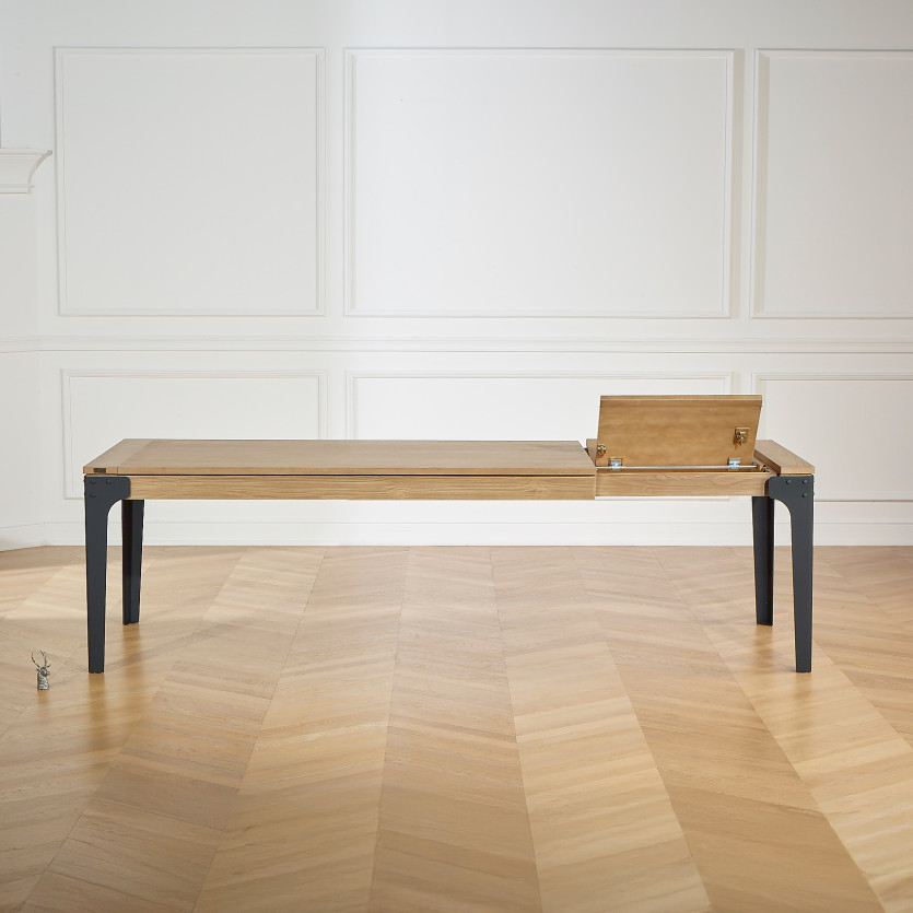 Table à manger SEATTLE - Style industriel, 10/12 couverts, plateau en chêne, bois certifié FSC®