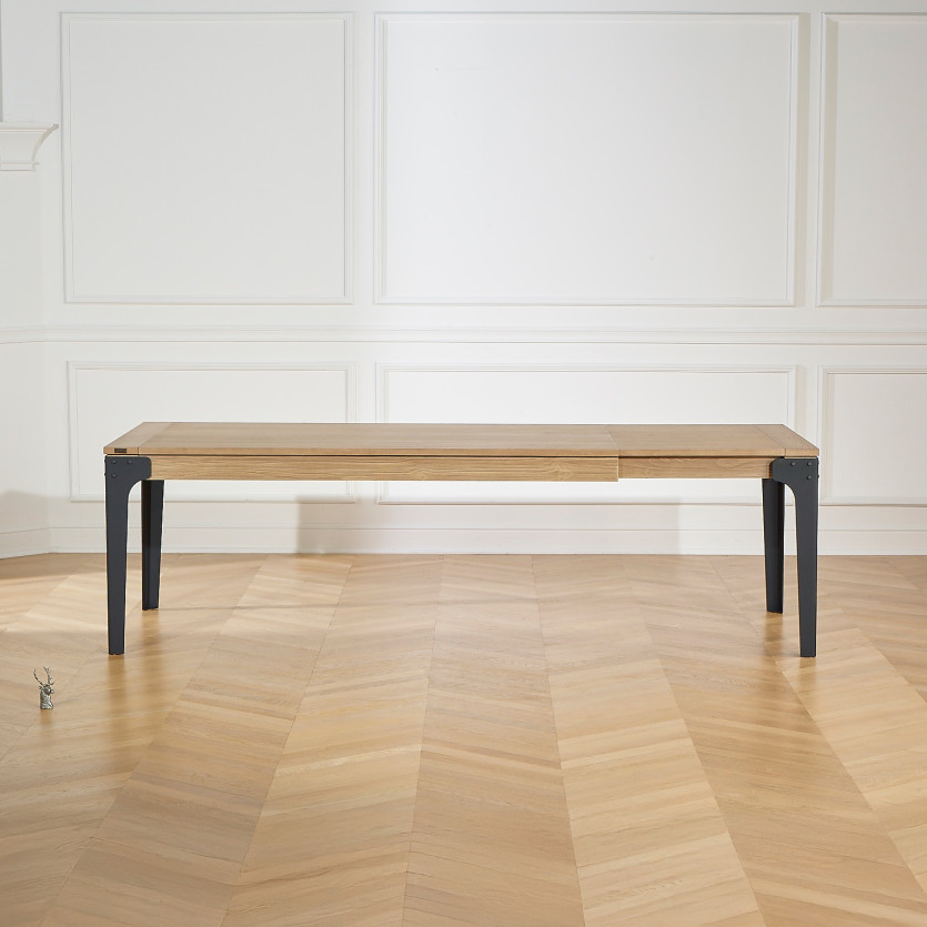 Table à manger SEATTLE - Style industriel, 10/12 couverts, plateau en chêne, bois certifié FSC®