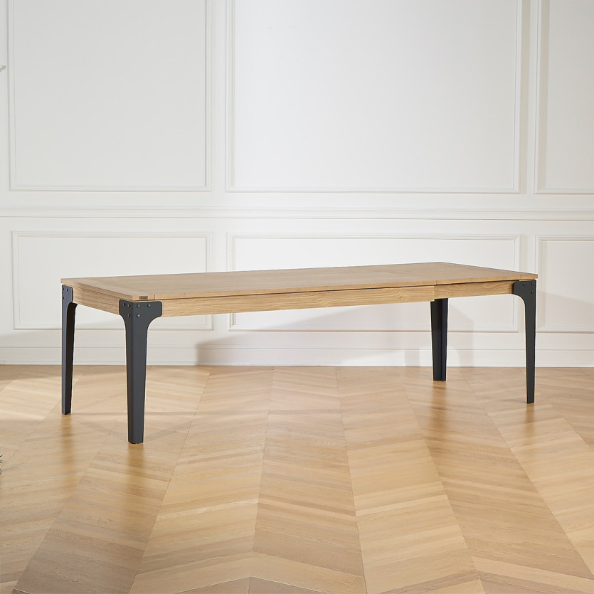 Table à manger SEATTLE - Style industriel, 10/12 couverts, plateau en chêne, bois certifié FSC®