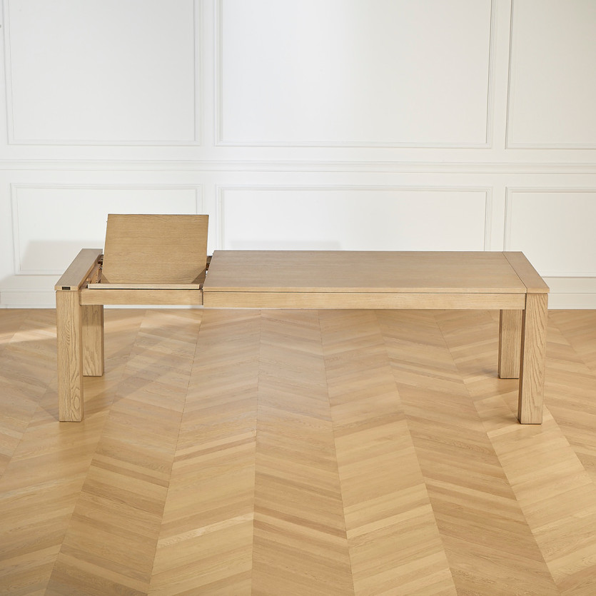 MEGÈVE extendable dining table - Contemporary style in oak, 1 extension leaf, 8/10 seats, FSC® certified wood