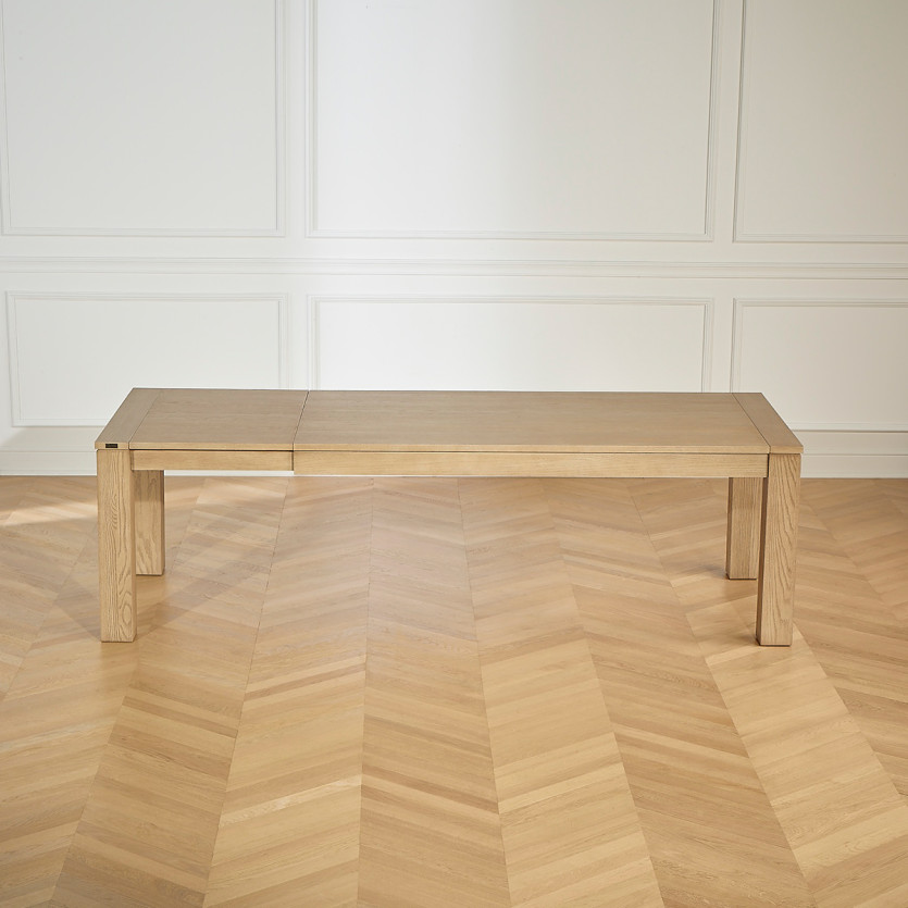 Mesa de comedor extensible MEGÈVE - Estilo contemporáneo en roble, 1 extensión, 8/10 cubiertos, madera certificada FSC®