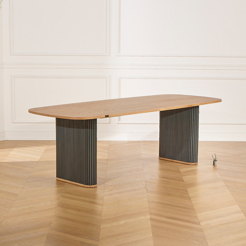 Mesa de jantar JOËL - Estilo contemporâneo, tampo em carvalho, 10 lugares, madeira certificada FSC®