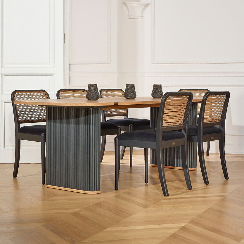 ARTHUR – Lot de 2 chaises style contemporain en bois massif et cannage, bois certifié FSC®