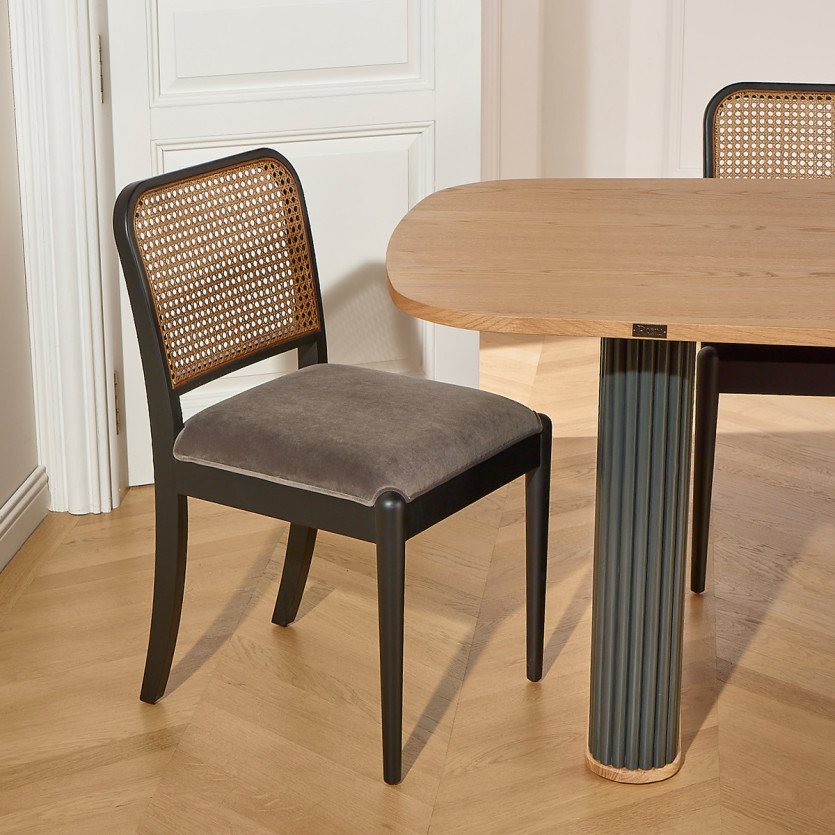ARTHUR – Lot de 2 chaises style contemporain en bois massif et cannage, bois certifié FSC®