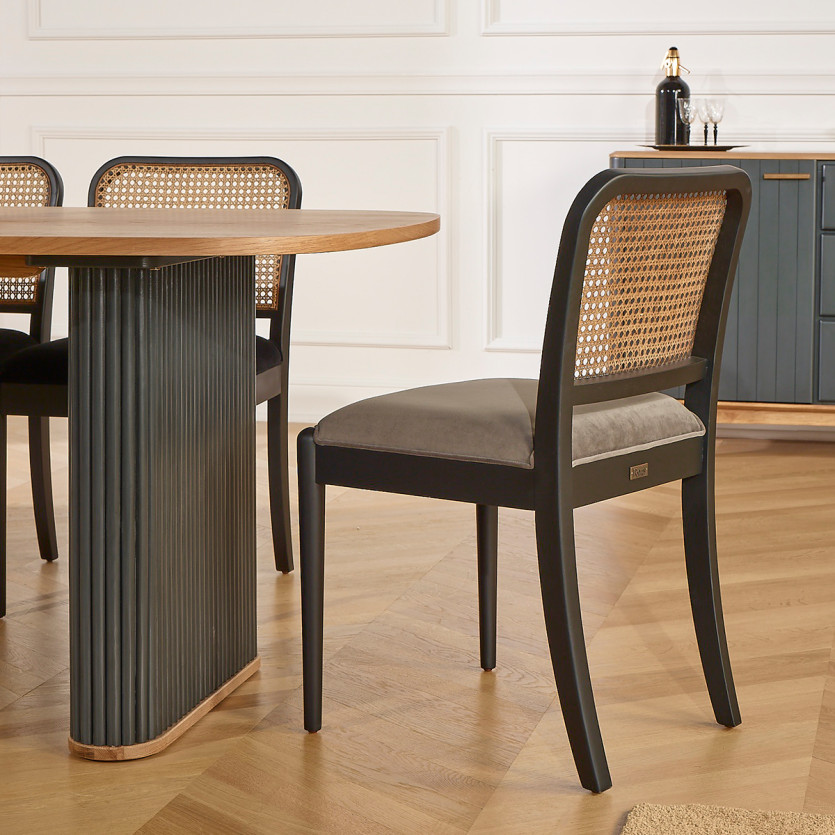 ARTHUR – Lot de 2 chaises style contemporain en bois massif et cannage, bois certifié FSC®