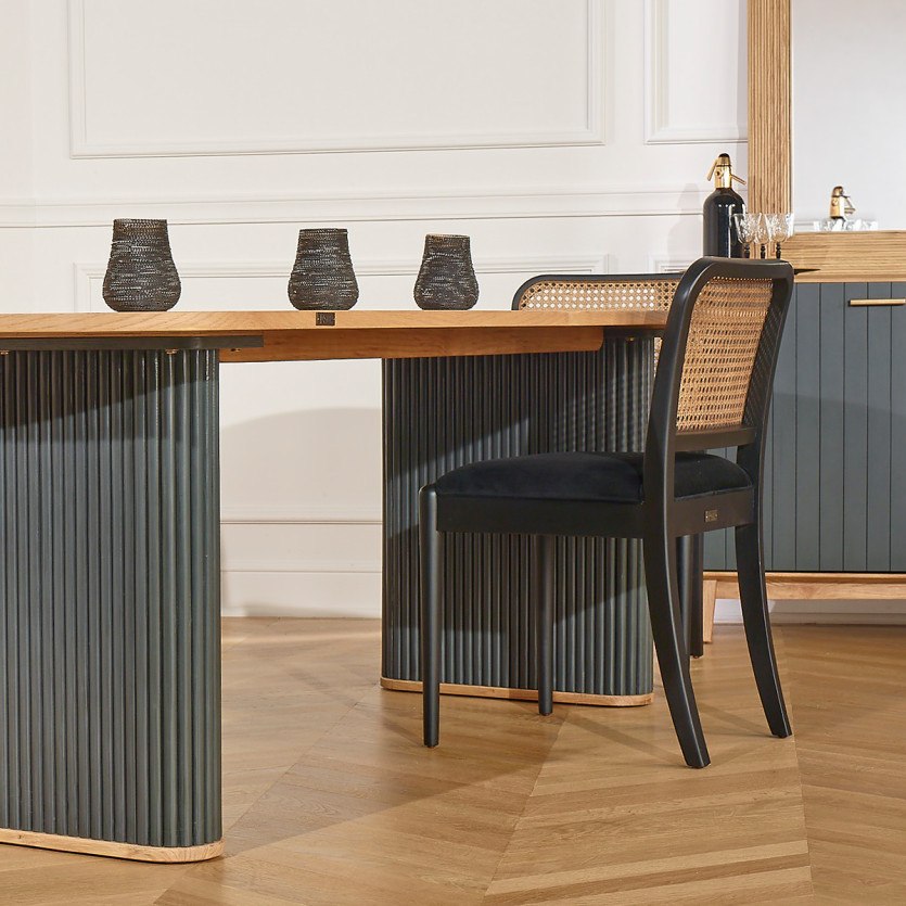 ARTHUR – Lot de 2 chaises style contemporain en bois massif et cannage, bois certifié FSC®