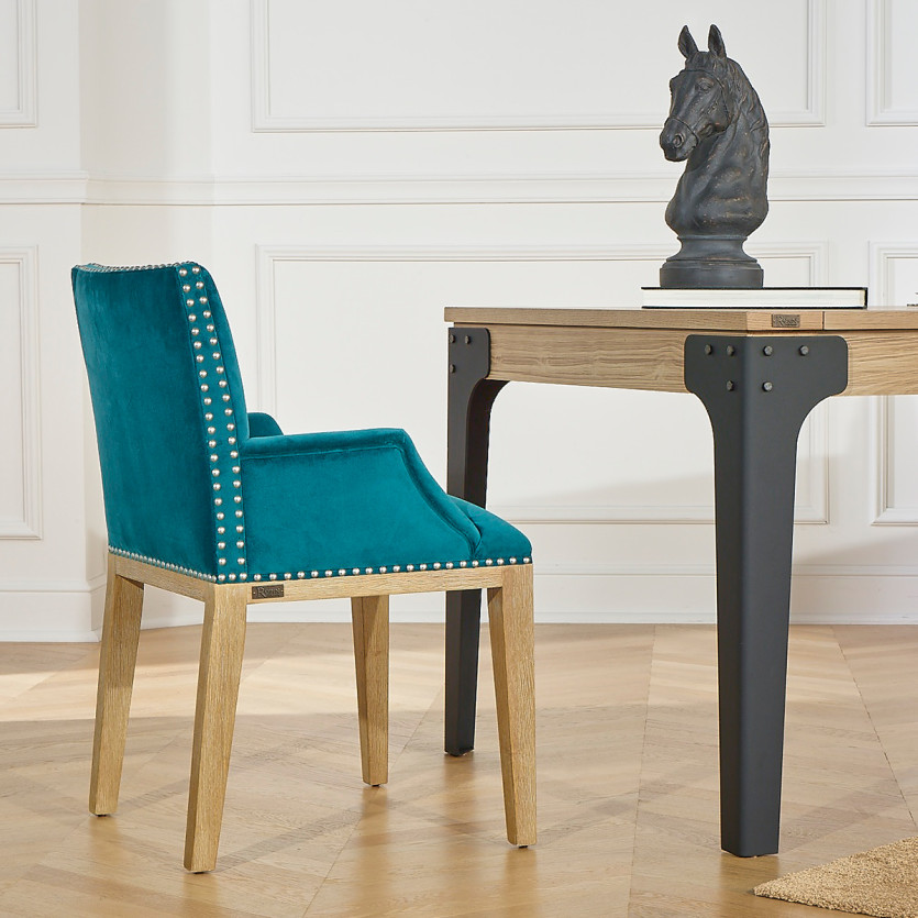 IANA- Sedia da tavolo di design in legno massello e tessuto vellutato, legno certificato FSC®, 1 posto