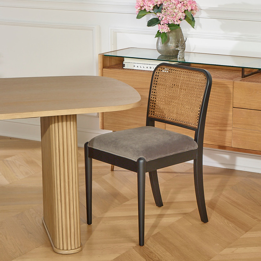 ARTHUR – Lot de 2 chaises style contemporain en bois massif et cannage, bois certifié FSC®