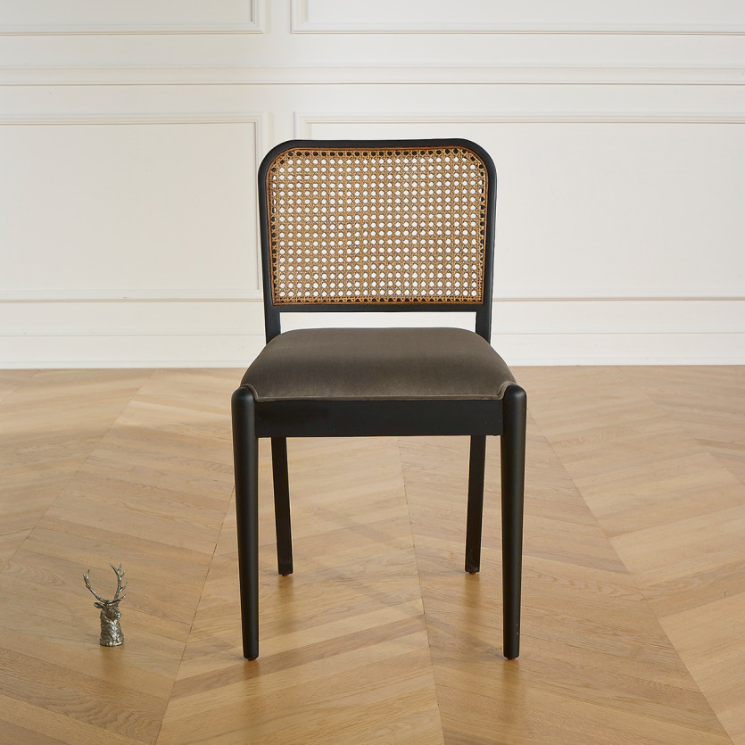 ARTHUR – Sillas de estilo moderno en madera y terciopelo de algodón, respaldo de ratán, madera certificada FSC®