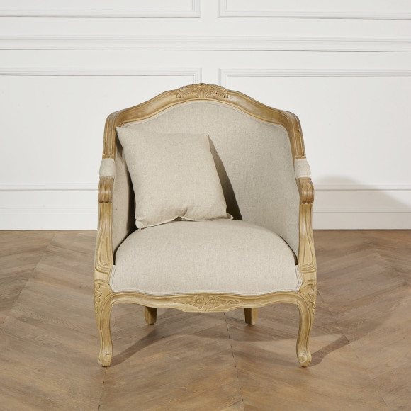 Poltrona bergère ALEXANDRE - Stile classico in legno massello e lino, 1 posto, legno certificato FSC®
