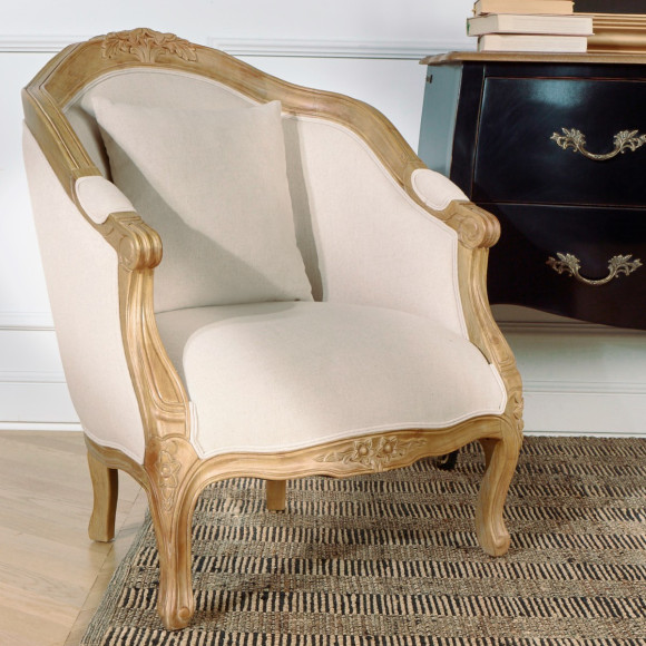 Poltrona bergère ALEXANDRE - Estilo clássico em madeira maciça e linho, 1 lugar, madeira certificada FSC®